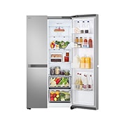 LG Side-by-Side frižider, kapacitet 664L, Prednja gornja vrata otvorena sa pogledom na hranu, GSBC40PYPE, thumbnail 4