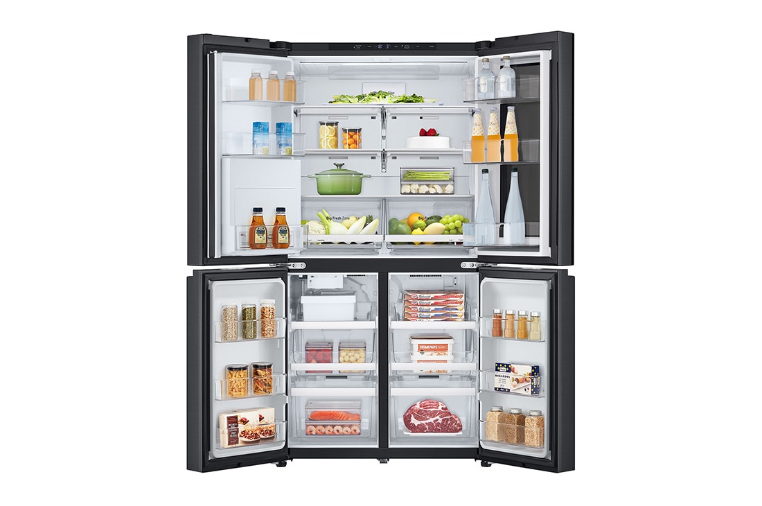 LG InstaView™ Multi-Door frižider, DoorCooling+™ tehnologija, ThinQ™, kapacitet 646L, Prednja sva vrata otvorena sa pogledom na hranu, GMK960EV2E, thumbnail 2
