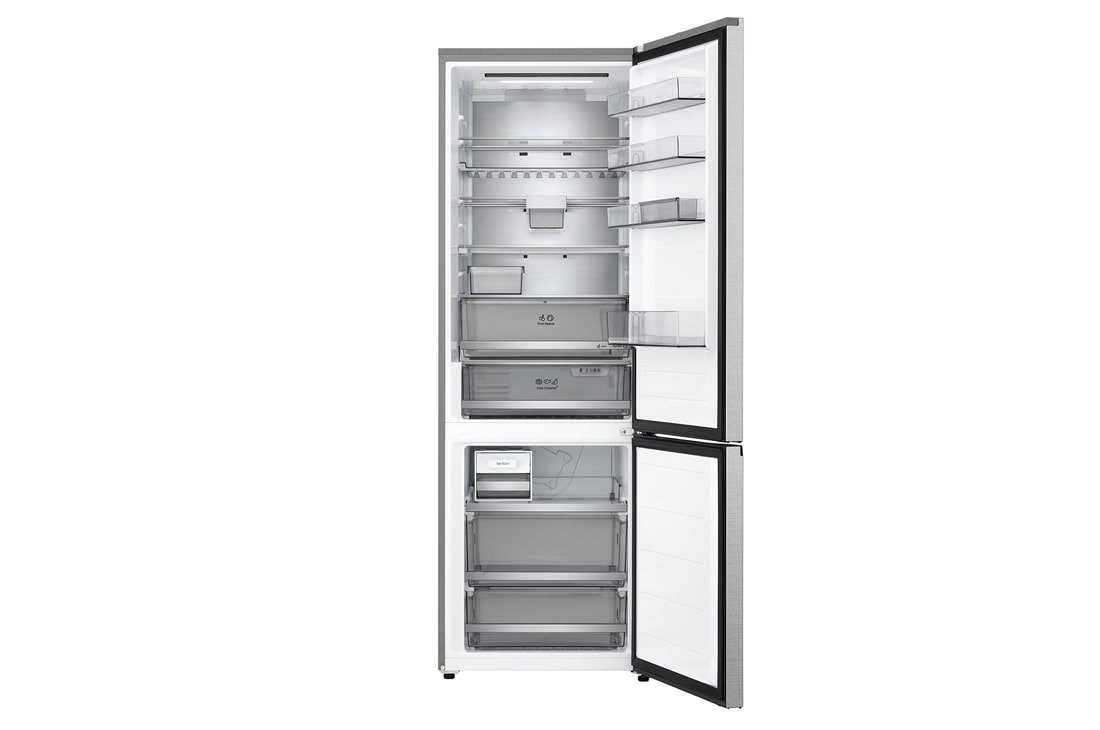 LG Kombinovani frižider sa donjim zamrzivačem, DoorCooling+™ tehnologija, ThinQ™, kapacitet 465L, Prednja sva vrata otvorena sa pogledom na hranu, GBBW726CMB, thumbnail 2