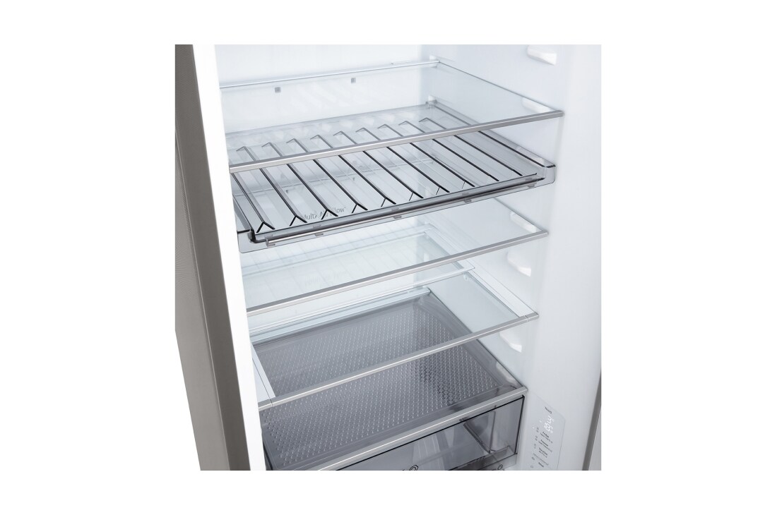 LG Kombinovani frižider sa donjim zamrzivačem, DoorCooling+™ tehnologija, ThinQ™, kapacitet 375L, Prednja gornja vrata otvorena sa pogledom na hranu, GBBS322CPY, thumbnail 9