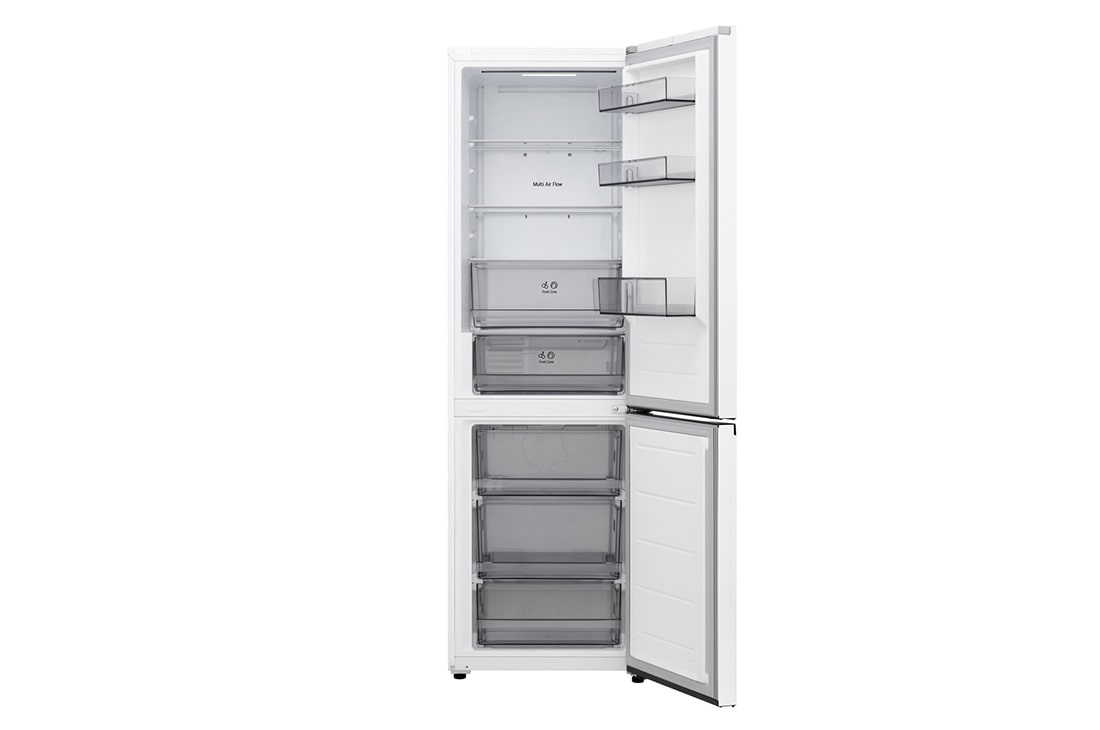 LG Kombinovani frižider sa donjim zamrzivačem, DoorCooling+™ tehnologija, ThinQ™, kapacitet 333L, Prednja sva vrata otvorena sa pogledom na hranu, GBBSJ10ESW, thumbnail 2