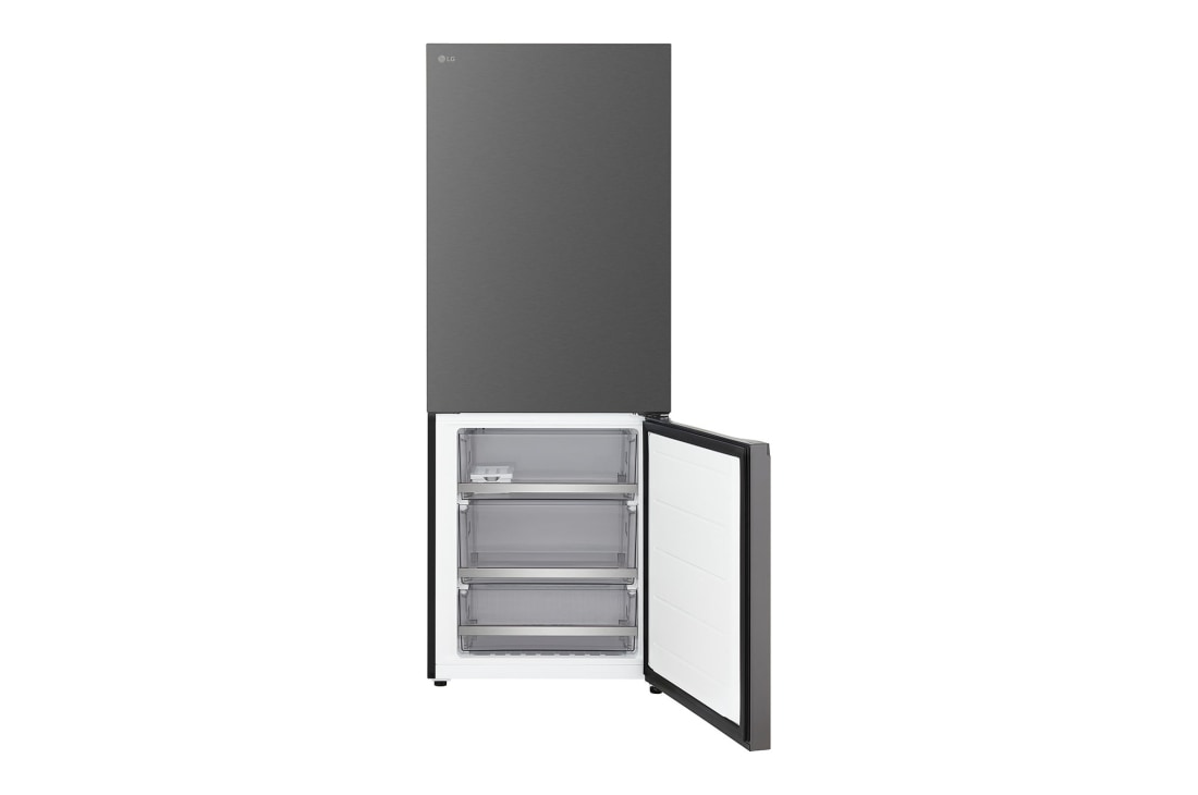 LG Kombinovani frižider sa donjim zamrzivačem, DoorCooling+™ tehnologija, ThinQ™, kapacitet 412L, Prednja gornja vrata otvorena sa pogledom na hranu, GBBW312CEV, thumbnail 4