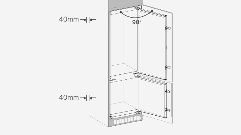 Dijagram koji prikazuje uputstva za instalaciju LG frižidera sa donjim zamrzivačem.