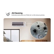 LG 5,0 kW ARTCOOL™ AI Air Mirror Single Split inverterski klima-uređaj, Slika koja prikazuje funkciju Kompletno čišćenje LG klima-uređaja. Vizuelni prikaz naglašava unutrašnji proces čišćenja, sa krupnim planom koji pokazuje uklanjanje prljavštine i klica. Tekst glasi: „K, AA18SP, thumbnail 6