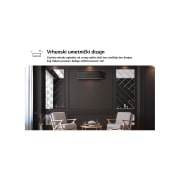 LG 2,5 kW ARTCOOL™ AI Air Mirror Single Split inverterski klima-uređaj, Moderan prostor sa crnim LG klima-uređajem na tamnom zidu, panelima sa ogledalom i elegantnim prostorom za sedenje. Tekst glasi „Vrhunski umetnički dizajn: završna obrada u vidu ogledala od crnog stak, AA09SP, thumbnail 3