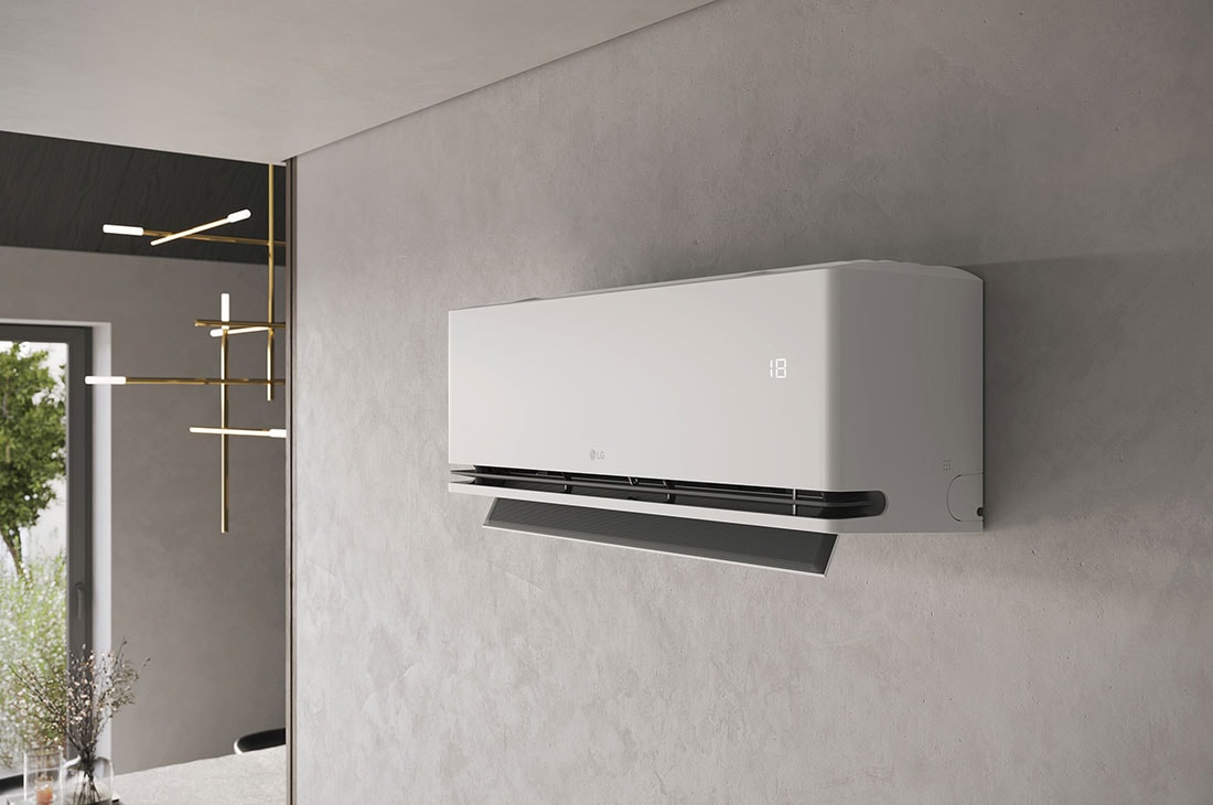 LG 3,7 kW DUALCOOL AI Air Special Single Split klima-uređaj, LG AI klima-uređaj sa otvorenom lopaticom na kome se prikazuje 18°C, P12SND, thumbnail 5