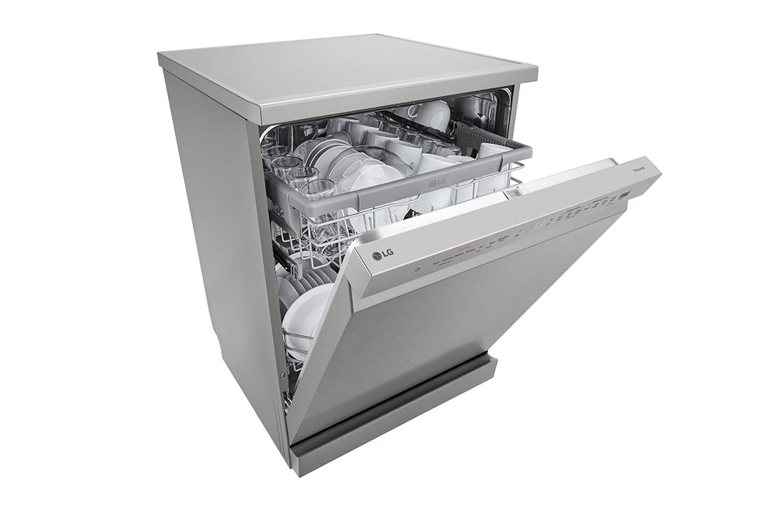 LG QuadWash™ Parna mašina za pranje sudova sa TrueSteam™ tehnologijom, 14 kompleta , left side partially open view with dish, DF242FPS, thumbnail 5