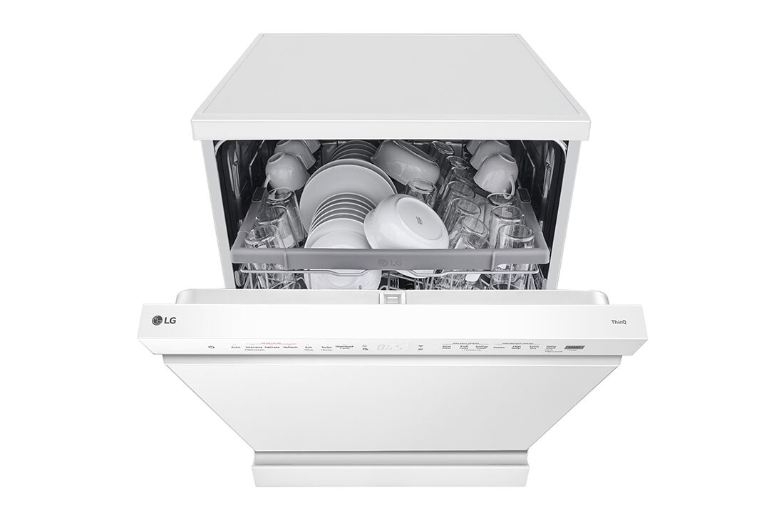LG QuadWash™ Mašina za pranje sudova sa TrueSteam™ tehnologijom pare, set od 14 kompleta, ThinQ™, WiFi funkcija , top prospective view with dish, DF242FWS, thumbnail 13