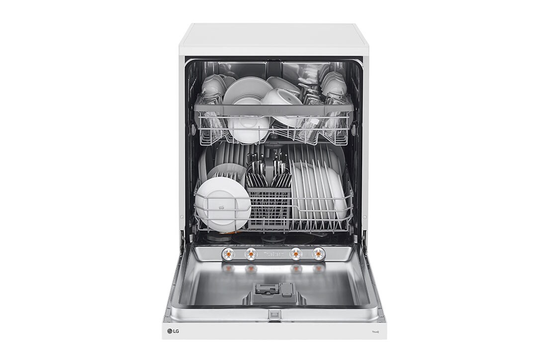 LG QuadWash™ Mašina za pranje sudova sa TrueSteam™ tehnologijom pare, set od 14 kompleta, ThinQ™, WiFi funkcija , front view open with dish, DF242FWS, thumbnail 3