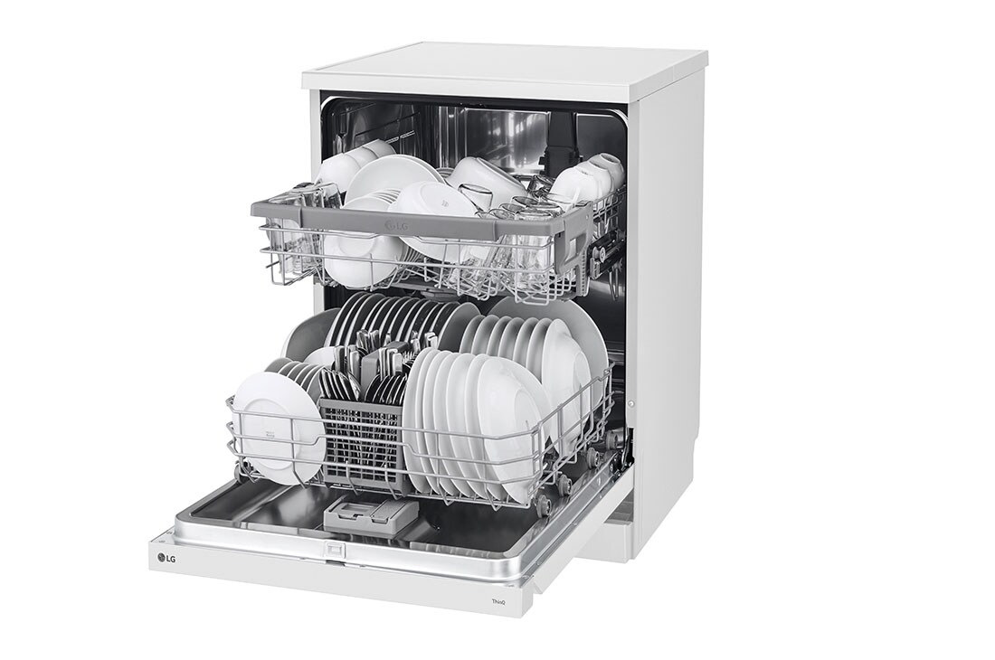 LG QuadWash™ Mašina za pranje sudova sa TrueSteam™ tehnologijom pare, set od 14 kompleta, ThinQ™, WiFi funkcija , Right view open with dish, DF242FWS, thumbnail 8