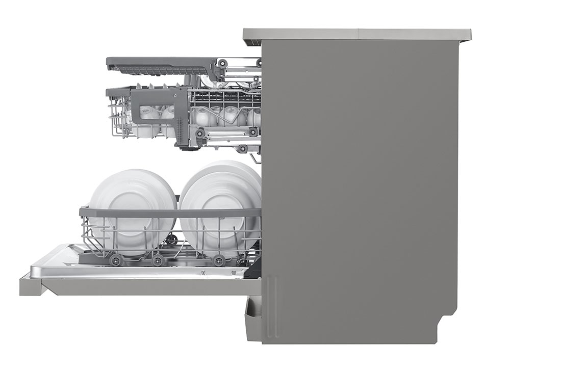 LG QuadWash™ Mašina za pranje sudova sa TrueSteam™ tehnologijom pare, vrata sa automatskim otvaranjem, set za 14 kompleta, ThinQ™, WiFi funkcija, side open view, DF455HPS, thumbnail 11