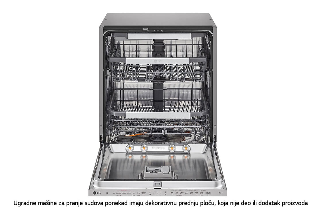 LG QuadWash™ Ugradne parna mašina za pranje sudova sa TrueSteam™ tehnologijom pare, vrata sa automatskim otvaranjem, set za 14 kompleta, ThinQ™  WiFi funkcija, Pogled spreda sa otvorenim vratima, DB475TXS, thumbnail 3