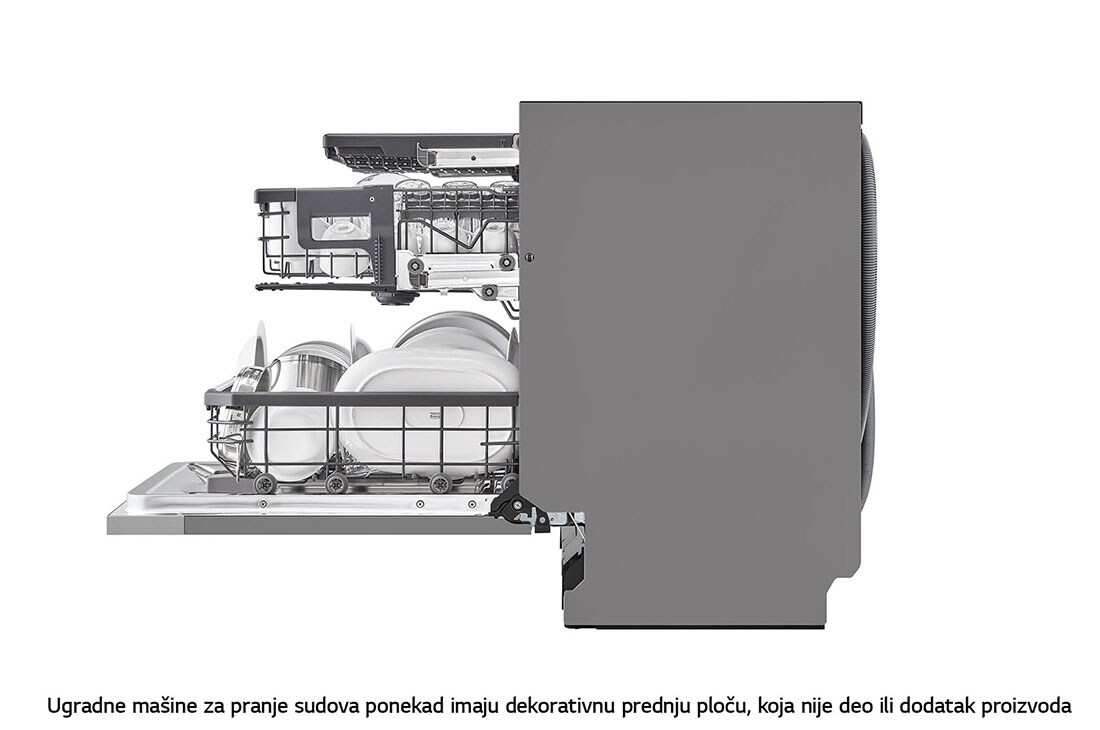 LG QuadWash™ Ugradne parna mašina za pranje sudova sa TrueSteam™ tehnologijom pare, vrata sa automatskim otvaranjem, set za 14 kompleta, ThinQ™  WiFi funkcija, Bočni pogled, DB475TXS, thumbnail 7