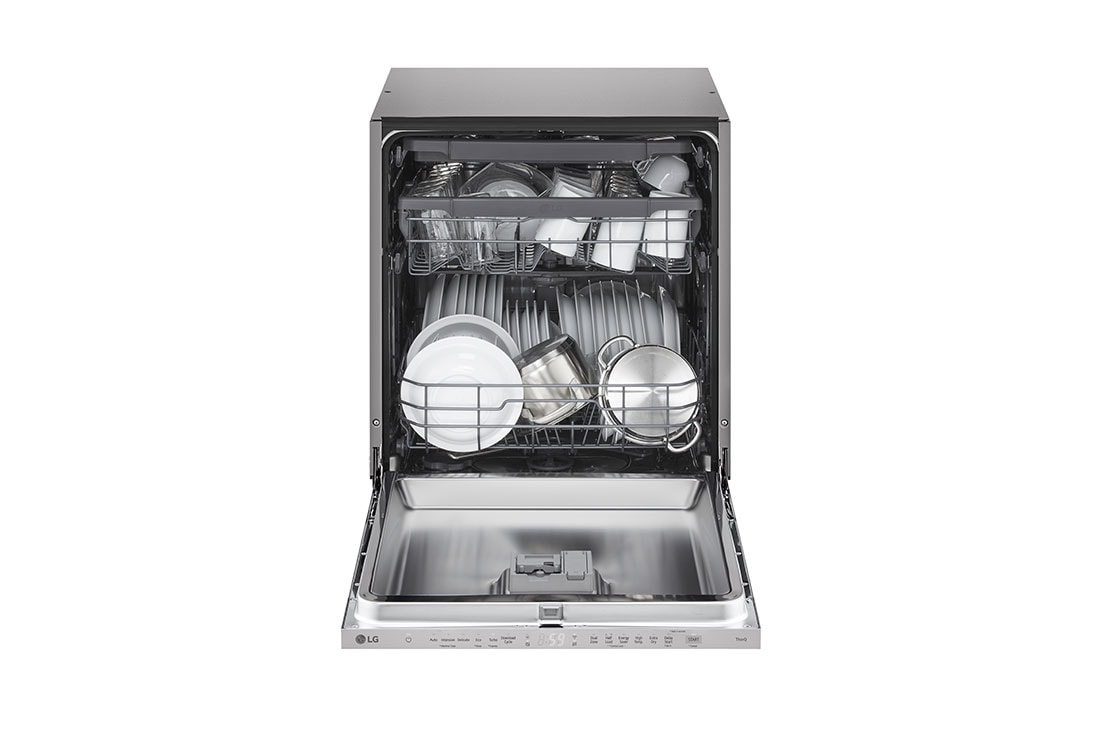 LG QuadWash™ Ugradne mašina za pranje sudova, set za 14 kompleta, ThinQ™ WiFi funkcija, Front view with door open, DB243TX, thumbnail 3
