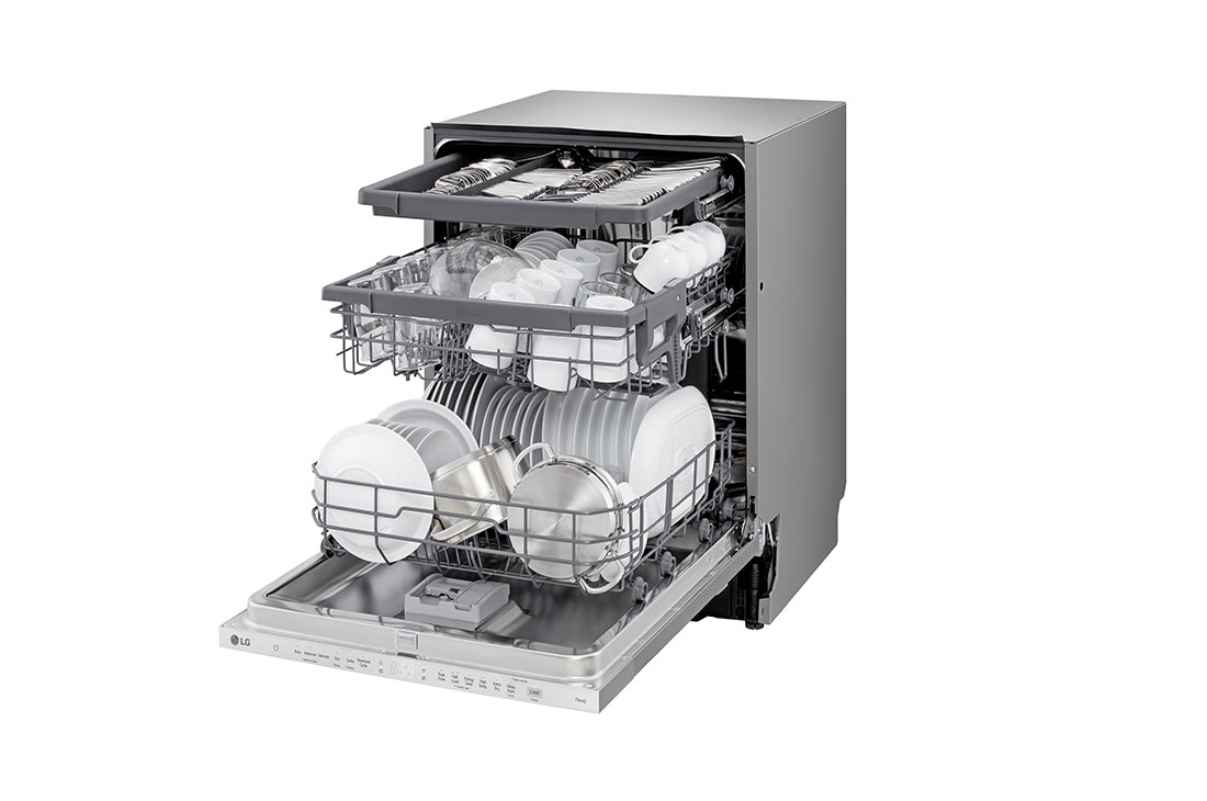LG QuadWash™ Ugradne mašina za pranje sudova, set za 14 kompleta, ThinQ™ WiFi funkcija, Right open door view, DB243TX, thumbnail 9