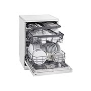 LG QuadWash™ Mašina za pranje sudova sa TrueSteam™ tehnologijom pare, set od 14 kompleta, ThinQ™  WiFi funkcija , left side wide open with utensils stored, DF243FWS, thumbnail 9