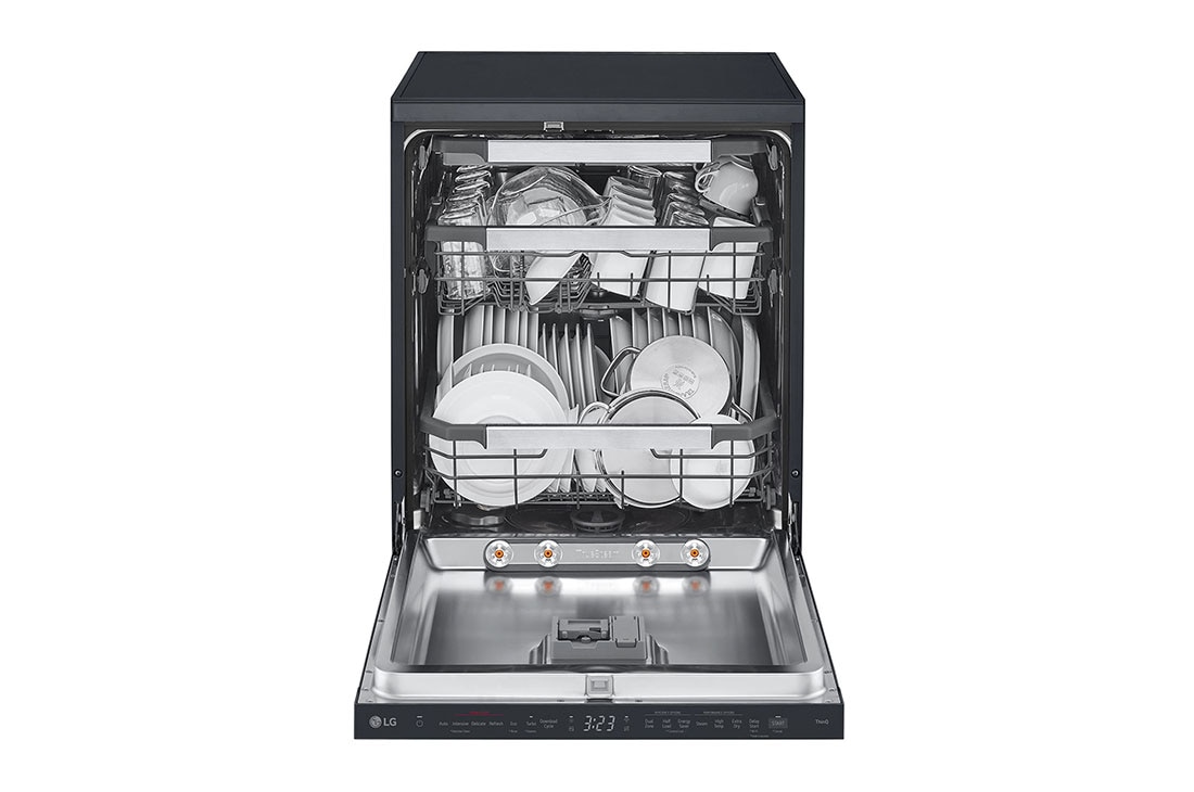 LG QuadWash™ Mašina za pranje sudova sa TrueSteam™ tehnologijom pare, vrata sa automatskim otvaranjem, set za 14 kompleta, ThinQ™ WiFi funkcija, Prednja sva vrata otvorena bez pogleda na hranu, DF587HMS, thumbnail 3