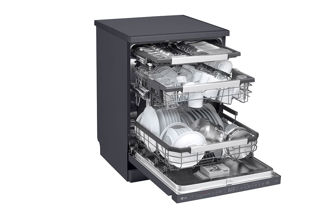 LG QuadWash™ Mašina za pranje sudova sa TrueSteam™ tehnologijom pare, vrata sa automatskim otvaranjem, set za 14 kompleta, ThinQ™ WiFi funkcija, Pogled sa leve strane, DF587HMS, thumbnail 6