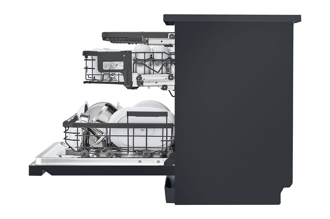 LG QuadWash™ Mašina za pranje sudova sa TrueSteam™ tehnologijom pare, vrata sa automatskim otvaranjem, set za 14 kompleta, ThinQ™ WiFi funkcija, Pogled sa desne strane, DF587HMS, thumbnail 11