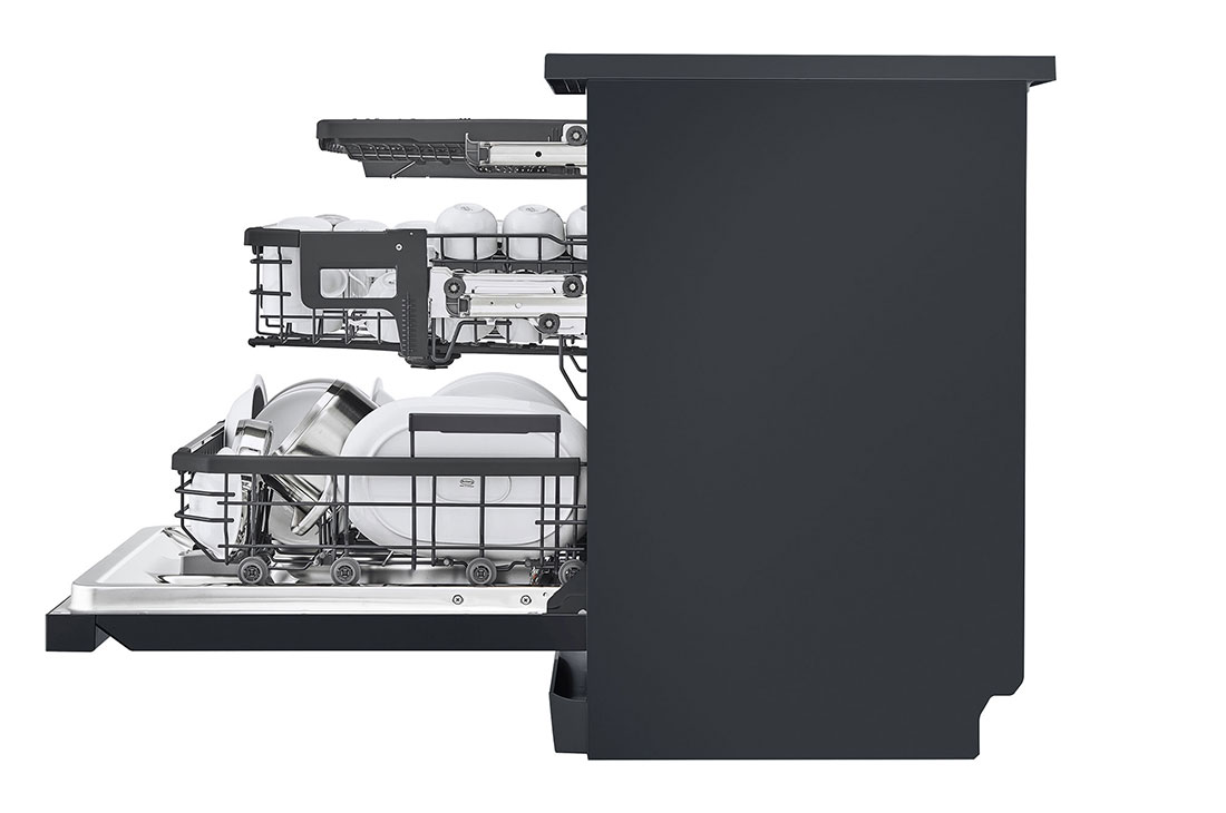 LG QuadWash™ Mašina za pranje sudova sa TrueSteam™ tehnologijom pare, vrata sa automatskim otvaranjem, set za 14 kompleta, ThinQ™ WiFi funkcija, Pogled sa desne strane, DF587HMS, thumbnail 12