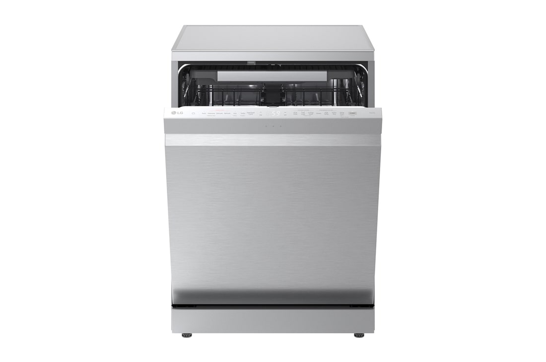 LG QuadWash™ Mašina za pranje sudova sa TrueSteam™ tehnologijom pare, vrata sa automatskim otvaranjem, set za 14 kompleta, ThinQ™ WiFi funkcija, Prednja gornja vrata otvorena sa pogledom na hranu, DF587HVS, thumbnail 4