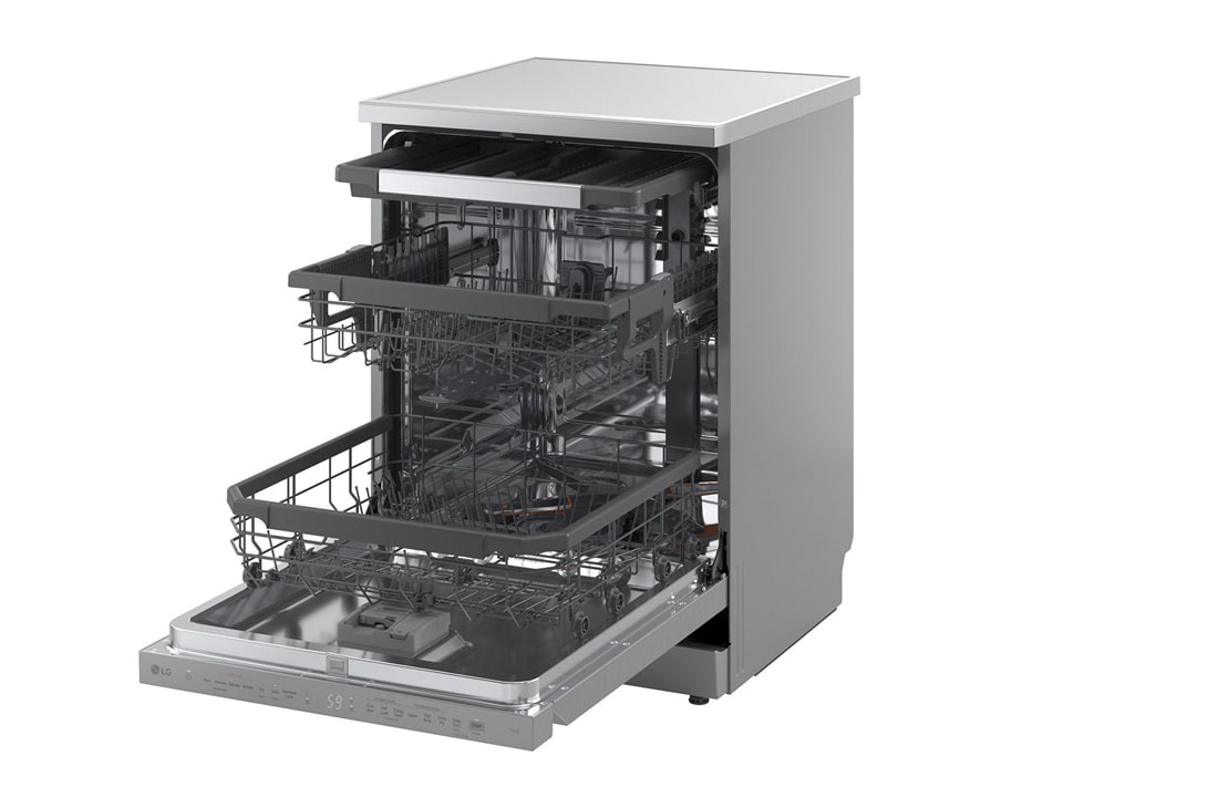 LG QuadWash™ Mašina za pranje sudova sa TrueSteam™ tehnologijom pare, vrata sa automatskim otvaranjem, set za 14 kompleta, ThinQ™ WiFi funkcija, left view open, DF587HVS, thumbnail 14