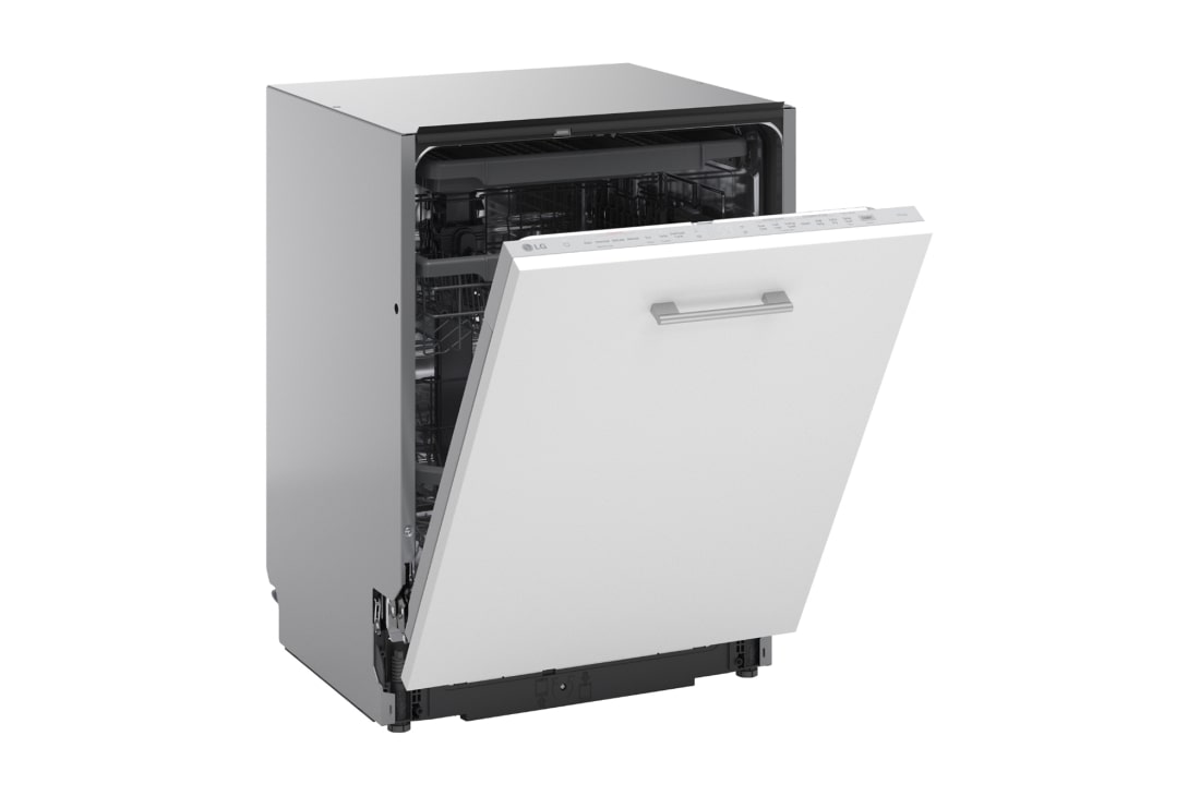 LG QuadWash™ Ugradne parna mašina za pranje sudova sa TrueSteam™ tehnologijom pare, vrata sa automatskim otvaranjem, set za 14 kompleta, ThinQ™  WiFi funkcija, -30 side open view, DB375TXS, thumbnail 8