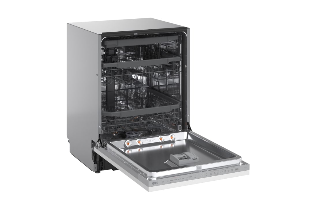 LG QuadWash™ Ugradne parna mašina za pranje sudova sa TrueSteam™ tehnologijom pare, vrata sa automatskim otvaranjem, set za 14 kompleta, ThinQ™  WiFi funkcija, -30 side open view, DB375TXS, thumbnail 9