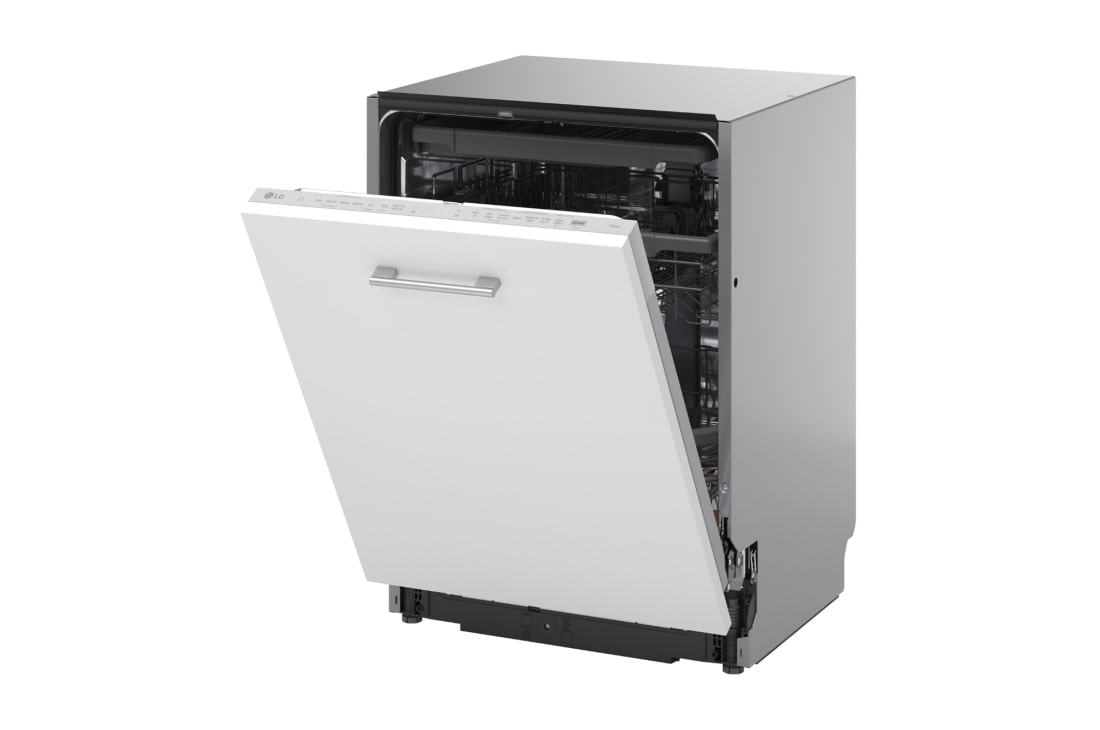 LG QuadWash™ Ugradne parna mašina za pranje sudova sa TrueSteam™ tehnologijom pare, vrata sa automatskim otvaranjem, set za 14 kompleta, ThinQ™  WiFi funkcija, 30 side open view, DB375TXS, thumbnail 12