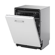 LG QuadWash™ Ugradne parna mašina za pranje sudova sa TrueSteam™ tehnologijom pare, vrata sa automatskim otvaranjem, set za 14 kompleta, ThinQ™  WiFi funkcija, 30 side open view, DB375TXS, thumbnail 12