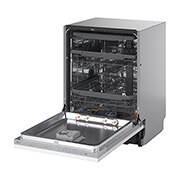 LG QuadWash™ Ugradne parna mašina za pranje sudova sa TrueSteam™ tehnologijom pare, vrata sa automatskim otvaranjem, set za 14 kompleta, ThinQ™  WiFi funkcija, 30 side open view, DB375TXS, thumbnail 13