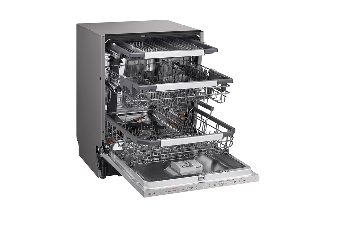 LG QuadWash™ Ugradne parna mašina za pranje sudova sa TrueSteam™ tehnologijom pare, vrata sa automatskim otvaranjem, set za 14 kompleta, ThinQ™  WiFi funkcija, Pogled sa leve strane, DB597TXS, thumbnail 8