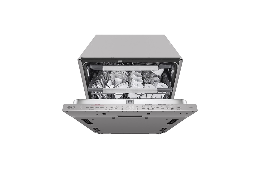 LG QuadWash™ Ugradne parna mašina za pranje sudova sa TrueSteam™ tehnologijom pare, vrata sa automatskim otvaranjem, set za 14 kompleta, ThinQ™  WiFi funkcija, Pogled iz gornje perspektive, DB597TXS, thumbnail 13