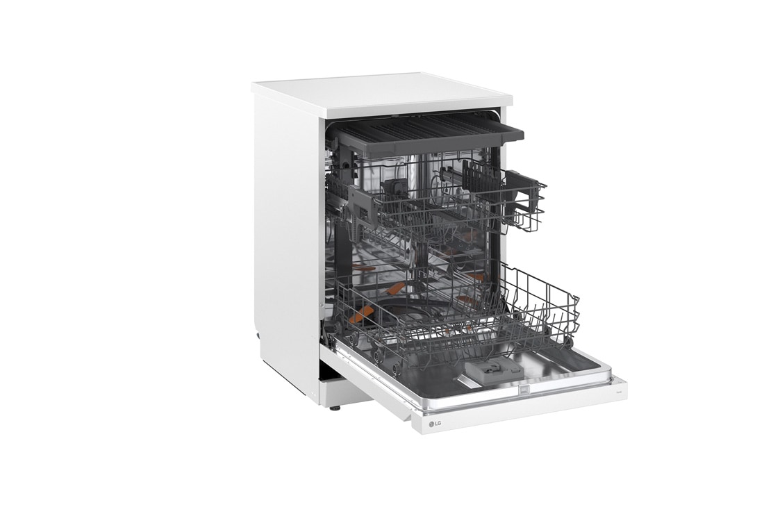 LG QuadWash™ Mašina za pranje sudova sa TrueSteam™ tehnologijom pare, vrata sa automatskim otvaranjem, set za 14 kompleta, ThinQ™ WiFi funkcija, left side with utensils stored , DF273FWS, thumbnail 10