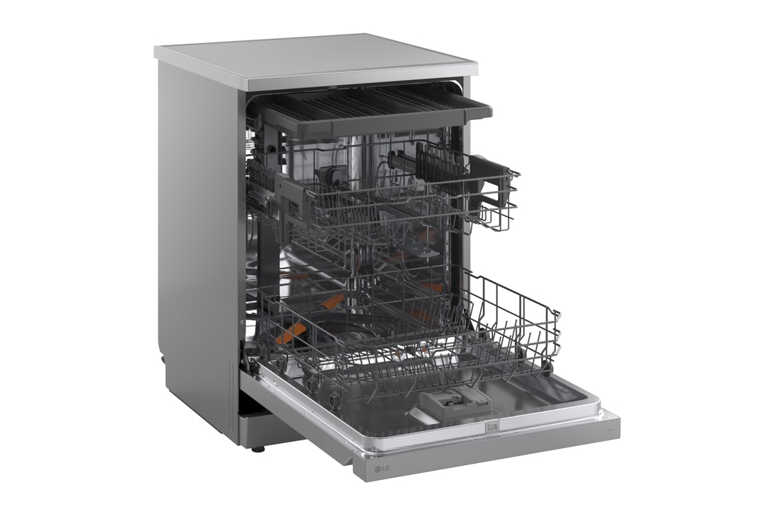 LG QuadWash™ Mašina za pranje sudova sa TrueSteam™ tehnologijom pare, vrata sa automatskim otvaranjem, set za 14 kompleta, ThinQ™ WiFi funkcija, left side with utensils stored , DF273FVS, thumbnail 10