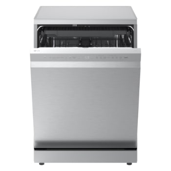 LG QuadWash™ Mašina za pranje sudova sa TrueSteam™ tehnologijom pare, vrata sa automatskim otvaranjem, set za 14 kompleta, ThinQ™ WiFi funkcija, front half wide open with utensils stored, DF273FVS, thumbnail 4