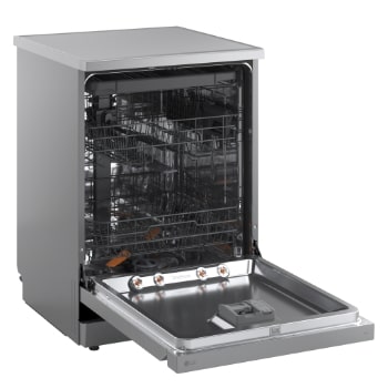 LG QuadWash™ Mašina za pranje sudova sa TrueSteam™ tehnologijom pare, vrata sa automatskim otvaranjem, set za 14 kompleta, ThinQ™ WiFi funkcija, left side wide open with utensils stored, DF273FVS, thumbnail 9