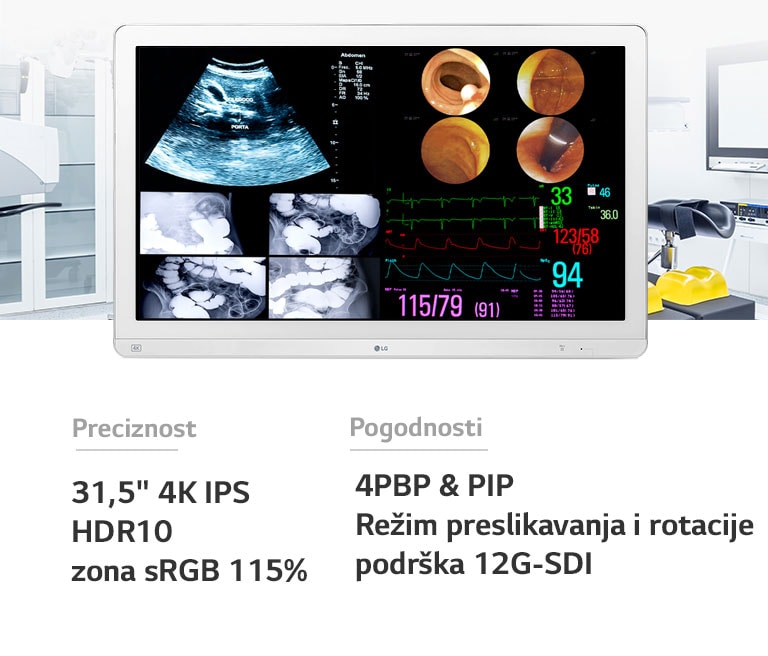 "Preciznost:  31,5"" 4K IPS / HDR10 / zona sRGB 115%,  Pogodnosti:  4PBP & PIP / Režim preslikavanja i rotacije / podrška 12G-SDI"