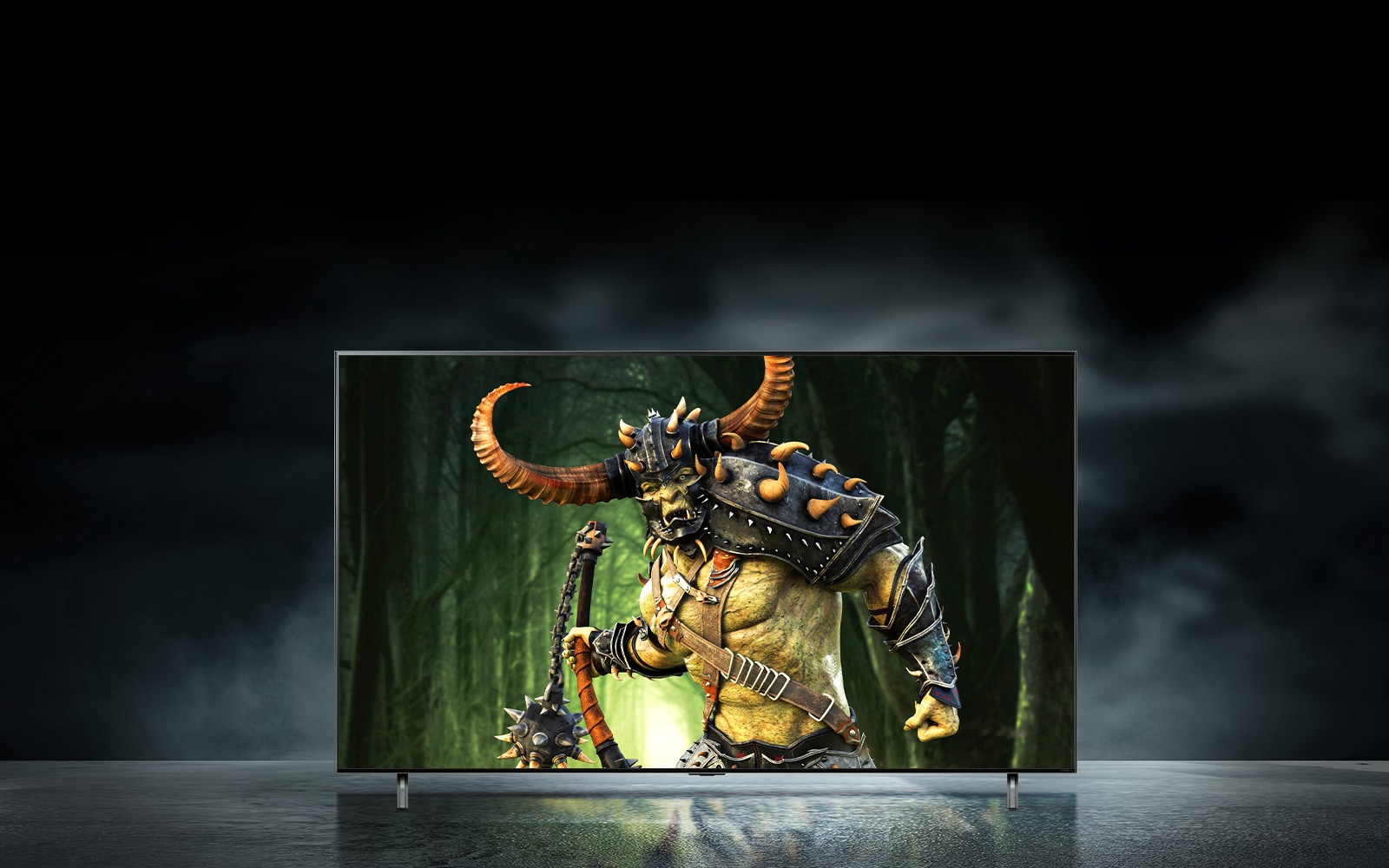 QNED TV se nalazi na crvenom zidu, a na ekranu se prikazuje piratski brod.