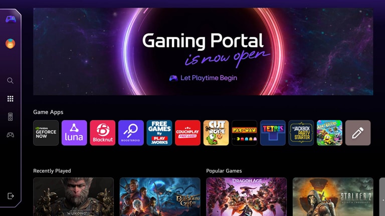 Početni ekran Gaming Portal. Kursor se pomera i klikće da bi se prikazali razni popularni gejmerski naslovi, a dodata funkcija izbora igara zavisi od vrste kontrolera koji imate, odnosno od toga da li se radi o džojpedu ili daljinskom upravljaču. 