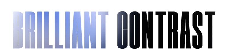 Reči „BRILLIANT CONTRAST” (BRILJANTAN KONTRAST) blago prelaze iz svetloplave u crnu boju.