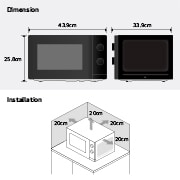 LG Mikrotalasna pećnica od 20 litara	, Dijagram koji prikazuje dimenzije i uputstva za instalaciju mikrotalasne pećnice., MS2082H, thumbnail 11