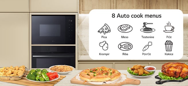 8 ikona hrane koje se mogu kuvati pomoću funkcije automatskog kuvanja mikrotalasne pećnice.