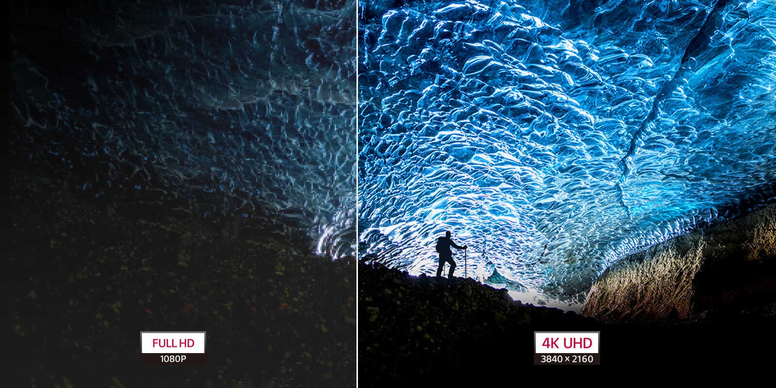 Na levoj strani je FHD slika, a na desnoj 4K UHD slika.	