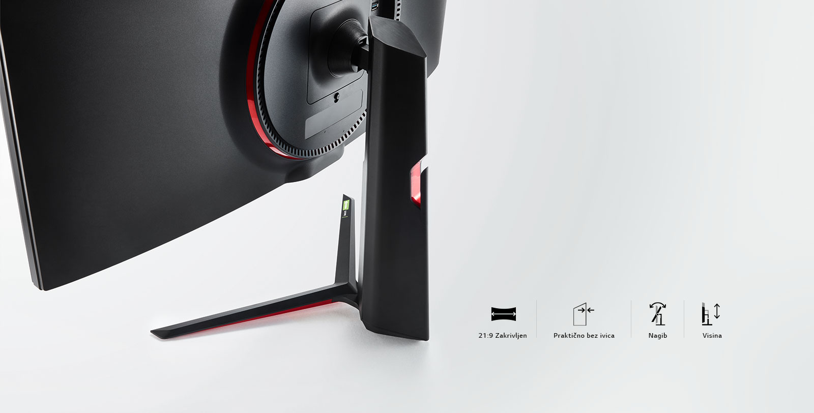 Elegantni dizajn: 21:9 Zakrivljen, praktično bez ivica, nagib, visina