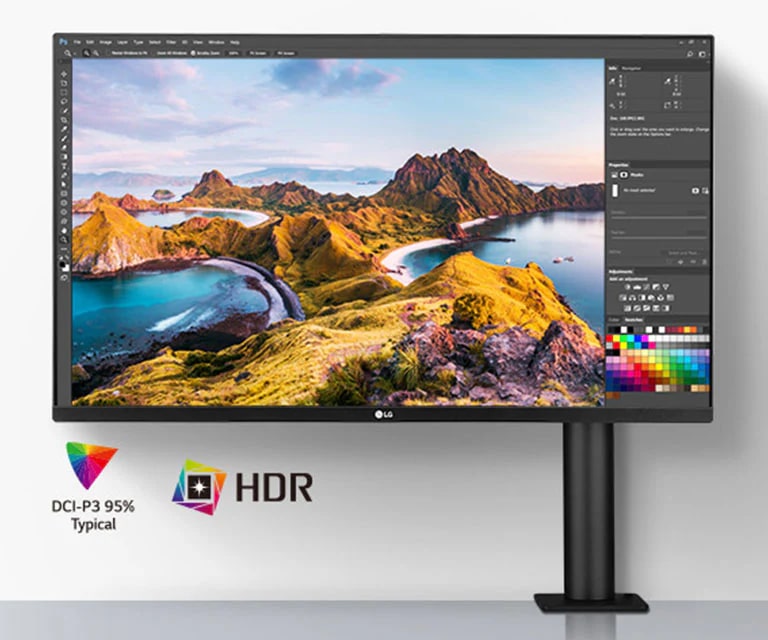 UHD 4K IPS ekran: Jasan i veliki ekran za vizuelnu udobnost, 31,5-inčni IPS ekran, DCI-P3 95% Typical, HDR.	