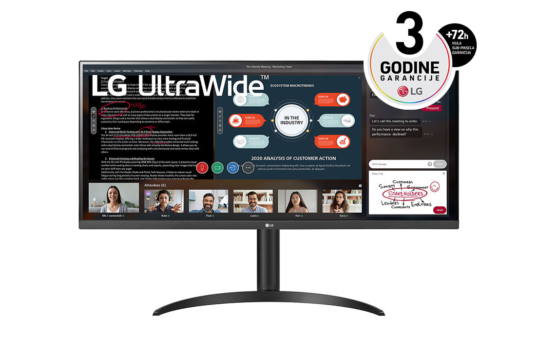 LG 34'' 21:9 UltraWide™ Full HD IPS monitor sa tehnologijom AMD FreeSync™, prikaz spreda, 34WP550-B