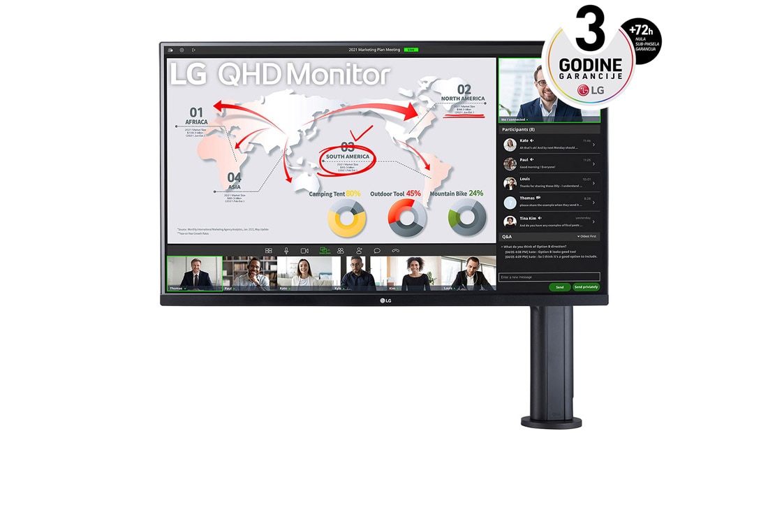 LG 32'' QHD IPS Ergo monitor sa USB Type-C™, prikaz držača monitora spreda sa desne strane, 32QP880-B