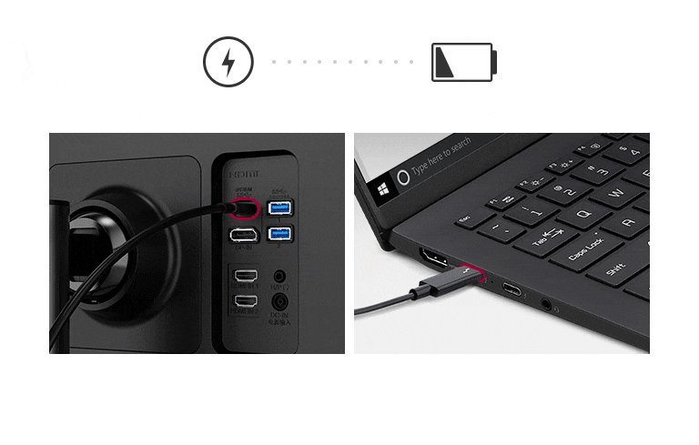 možete da napajate monitor dok istovremeno punite povezani laptop (do 96 W).