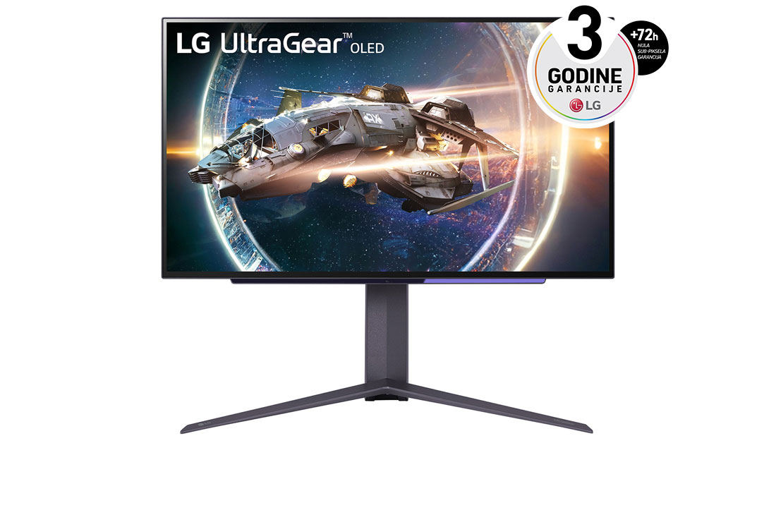LG 27'' UltraGear™ OLED QHD Gaming Monitor sa 240Hz brzinom osvežavanja i 0.03ms (GtG) vremenom odziva, prikaz spreda, 27GR95QE-B